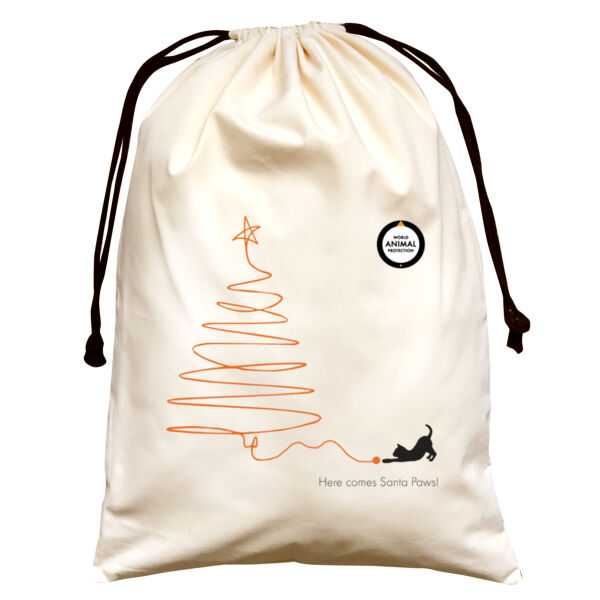 Large Natural Canvas Santa Sack: Here comes Santa Paws! Thumbnail
