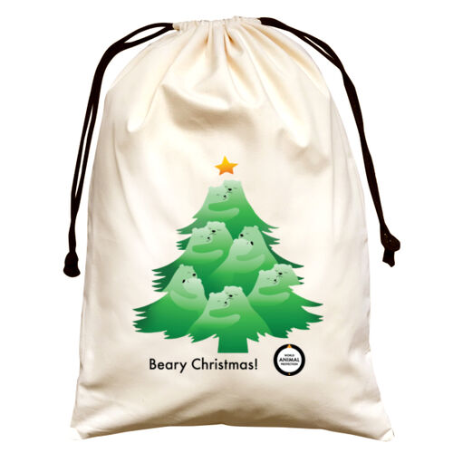 Large Natural Canvas Santa Sack: Beary Christmas! Thumbnail